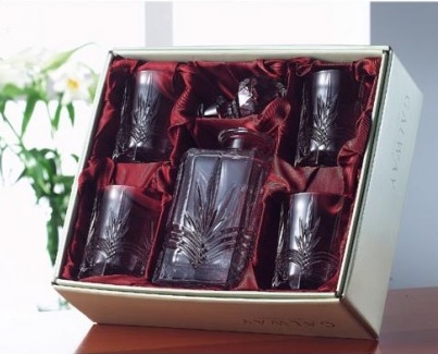 Galway Crystal Set of 4 Kells Whisky Tumblers with Decanter